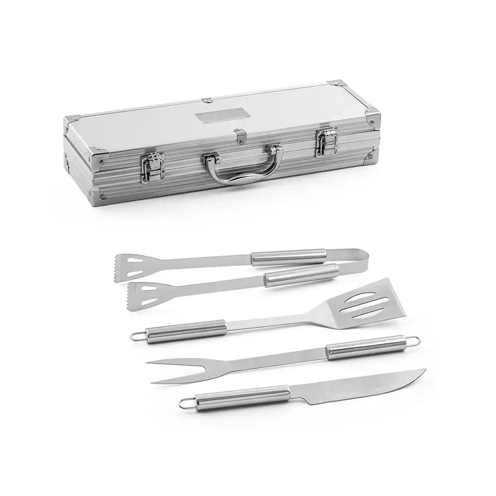 Kit churrasco 4 peças em estojo de alumínio