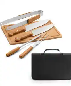 Kit churrasco Com Tábua e 5 peças em estojo de 210D