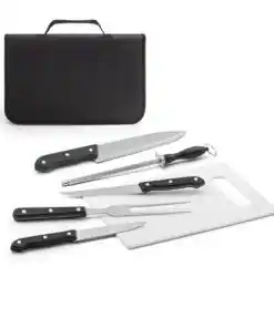 Kit churrasco Tábua e 5 peças em estojo